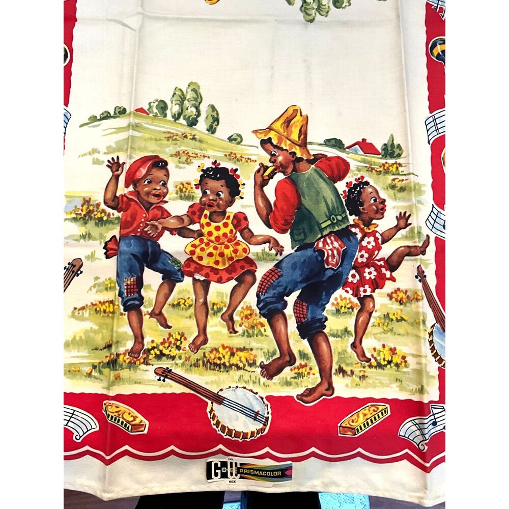 Black Americana linen tea towel 15" x 26" never used original tag must see - Picture 1 of 7